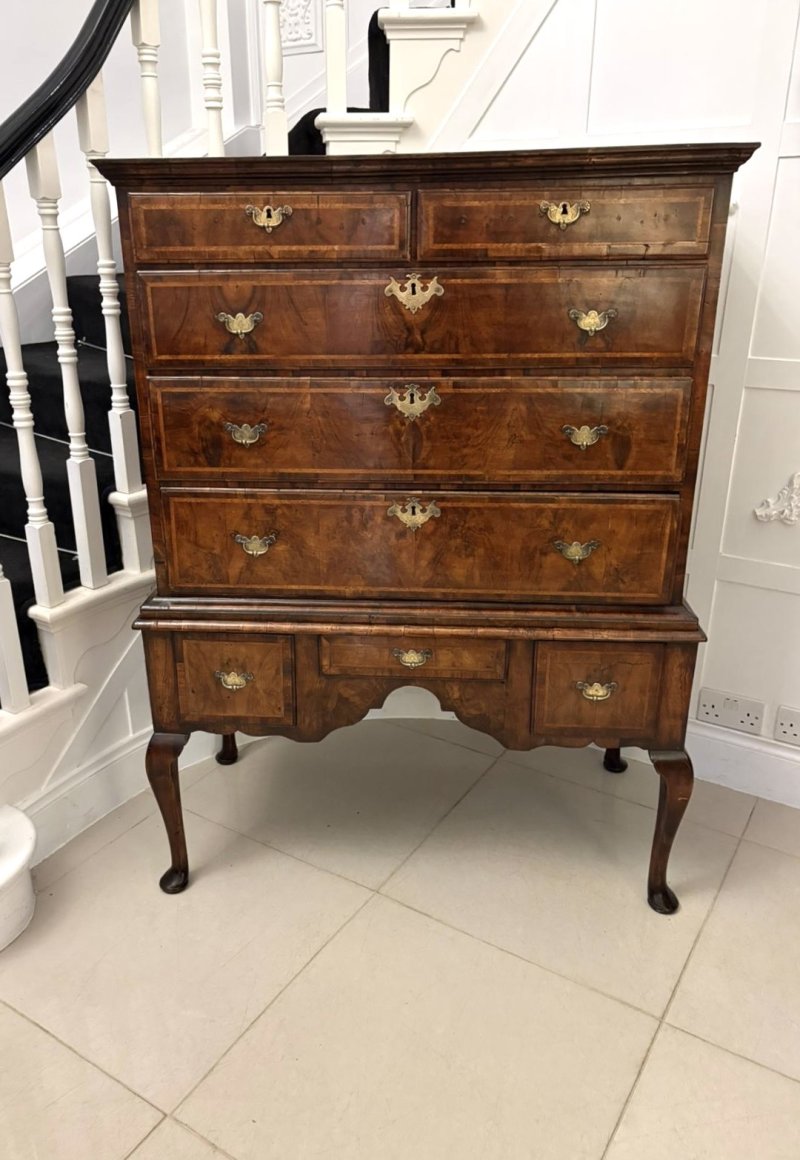 Exceptional Quality Early 18th Century Antique George I Walnut Chest on Stand